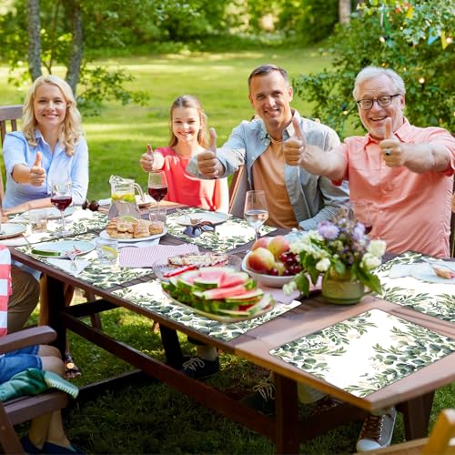 Eucalyptus Leaves Placemat Set of 6 Seasonal Summer Plastic Table Mats Spring Green Leaves Themed Place Mats Rustic Vintage Table Decoration for Indoor Outdoor Party Kitchen Dining (6 Count)