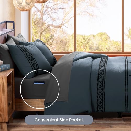Embroidery California King Comforter Set 7 Pieces Bed in a Bag