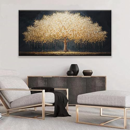 Large Modern Gold Tree Of Life Art Wall Decor For Living Room 29"X 58"