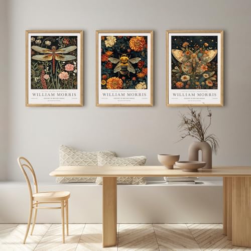 Wood Framed Morris Dragonfly Floral Wall Art Set of 3 (3 Count)