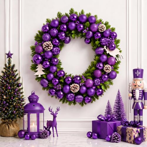 24ct Purple Christmas Ball Ornaments for Tree Decorations (24 Count)