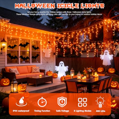 Orange Halloween Icicle Lights Outdoor