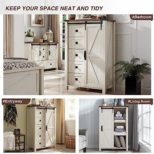 5 Drawers Dresser with Sliding Barn Doors