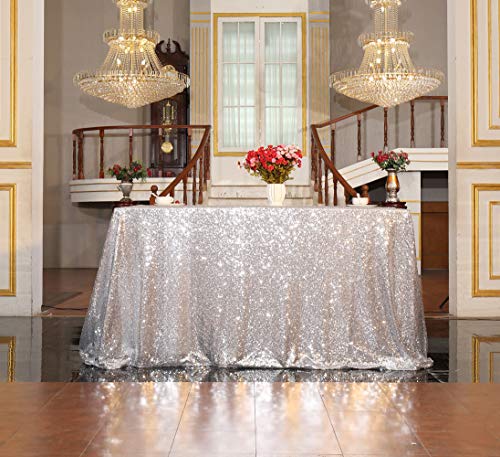 Sequin Tablecloth 60x102 Inch Silver for Disco Wedding Party