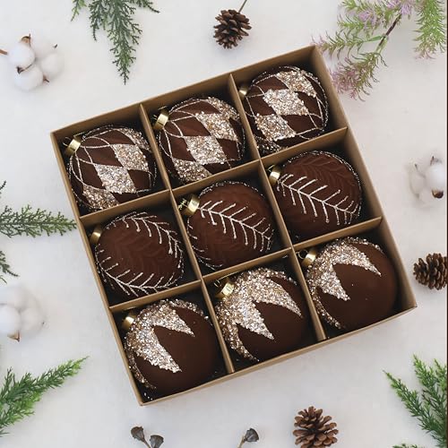 4IN Large Velvet Christmas Ornaments with Glitter (9 Count)