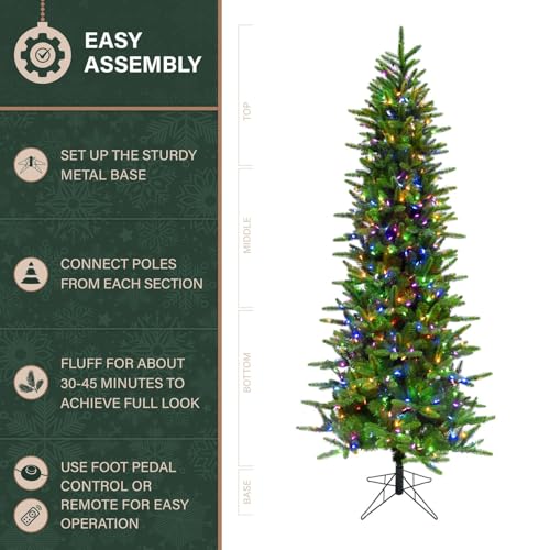 9 Ft. Carmel Pine Slim Artificial Christmas Tree with Dual Multicolor & Warm White LED Lights and Stand