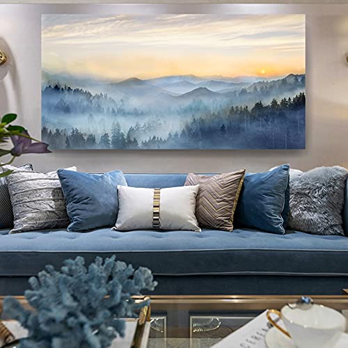 Wall Decor for Living Room Sunrise Misty Forest Print Picture Paintings Wall Art for Bedroom Bathroom Framed Large Canvas Artwork Modern Room Wall Decorations Size 60x30 inches Ready to Hang