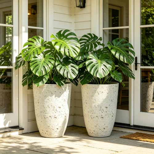 Autodaya 19.5" Resin Tall Planters for Outdoor Plants (2 Count)