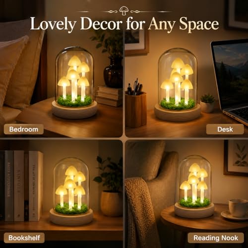 Mushroom Lamp in Glass Dome