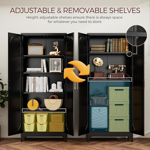 75" Tall White Storage Cabinet with Doors & 4 Adjustable Shelves