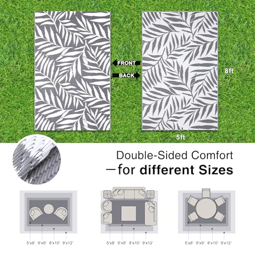 Outdoor Rug 5x8 ft Waterproof Reversible Leaf Mat (40 Sq Ft)