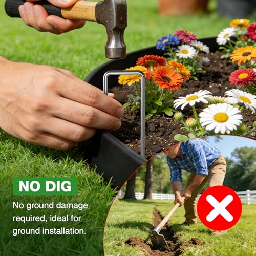 4in Tall 66ft Landscape Edging Kit with 100pcs Metal Spikes (66 Foot)
