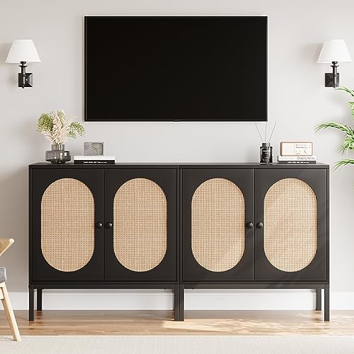 Rattan Buffet Cabinet with Doors and Shelves