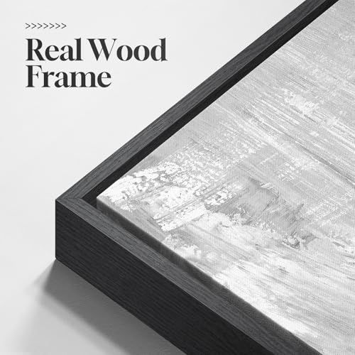 Large Framed Black White Gray Abstract Wall Art for Living Room