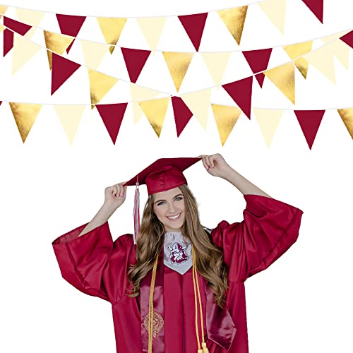 Burgundy Party Decorations Gold Maroon Beige Fabric Triangle Pennant Banner Garnet Flag Bunting Garland for Graduation Wedding Birthday Bridal Shower Bachelorette Anniversary Engagement Party Supplies (32 Foot)