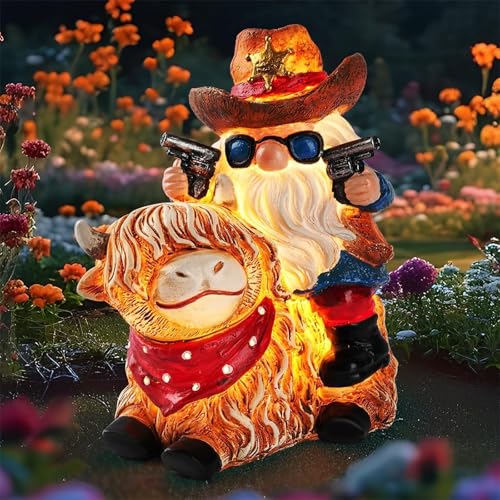Solar Highland Cow Gnome Statue
