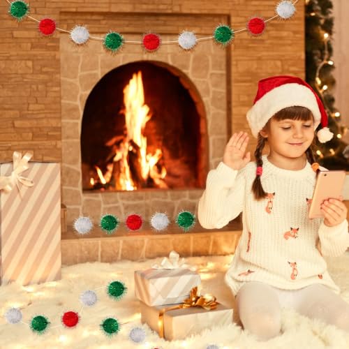 4 Pack 26.3 Feet Colorful Pom Pom Garland Decorations (26.24 Foot)