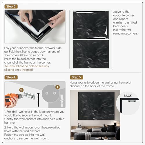 46"x60" Extra Large Framed Wall Art Monochrome Fish Silhouettes Illustration for Home Living Room Bedroom Decor