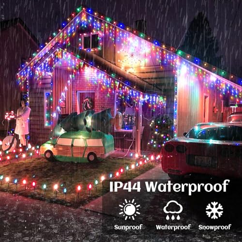 132ft Christmas Lights Outdoor 1280LED Icicle Lights for Outside Multicolor