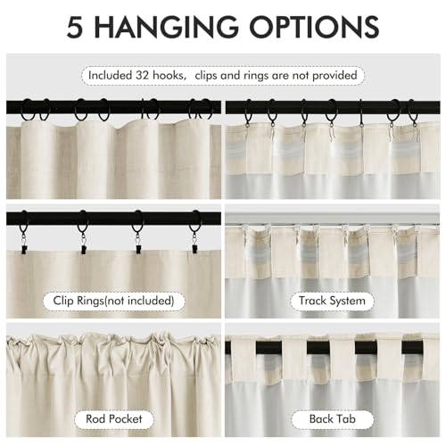 100% Blackout Back Tab Pleat Linen Curtains 50" Wx102 L (2 Count)