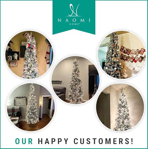 7.5ft Slim Snow Flocked Christmas Tree with Lights