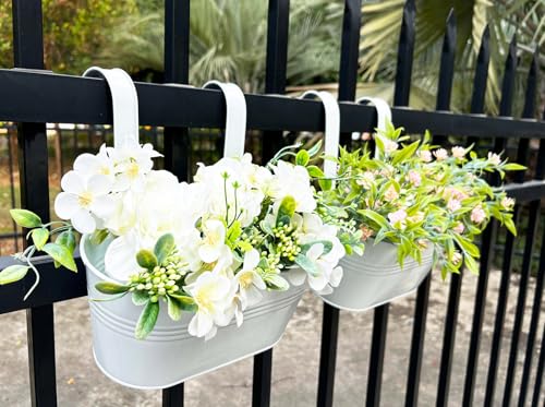 2 Pack 10" Metal Hanging Fence Planter Outdoor with Detachable Hooks (2 Count)