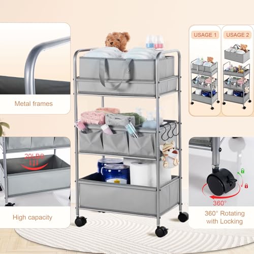 2in1 Baby Diaper Caddy Organizer Cart Bedside Rolling Cart (2 Count)