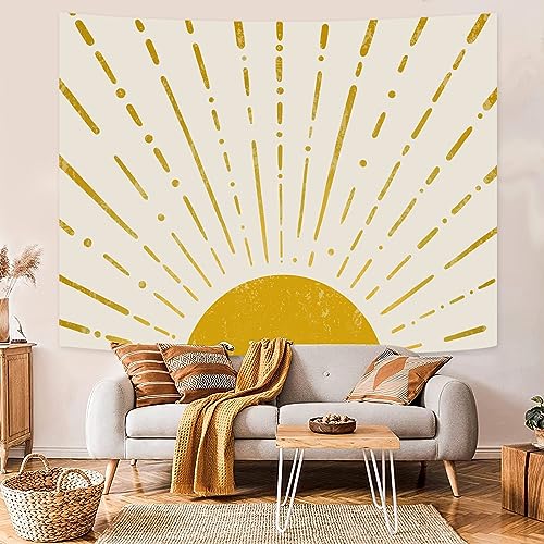 Gold Boho Burning Sun Tapestry Wall Hanging