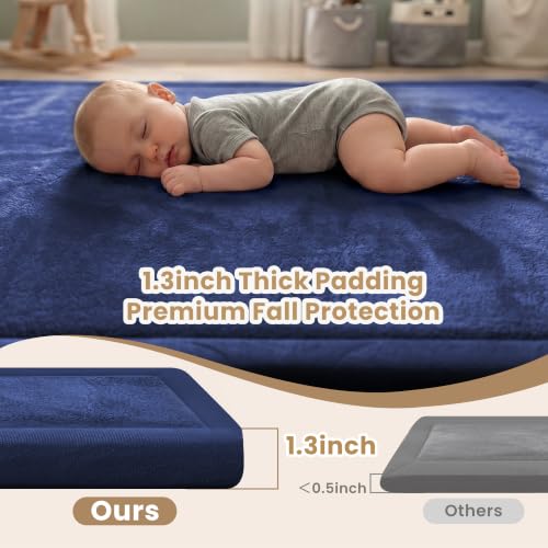 Baby Play Mat for Floor 1.3" Thick Memory Foam Play Mat 79"×118" Tummy Time Crawling with Non