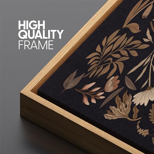 Large Framed Canvas Print Wall Art Botanical Elegance Dark Floral Illustrations Antique Retro Fine Art Illustrations Decorative Colorful for Bedroom