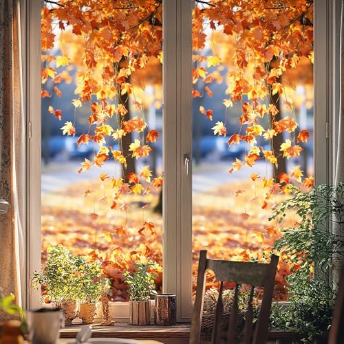 Fall Window Clings for Glass 1 Sheet Maple Leaves Window Decals Window Stickers Reusable Windows Cling for Autumn Party Supplies Home School Office Glass Decorations