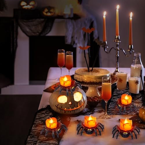 6 Pack Halloween Flameless Candles Battery Operated LED Spider Tealight Candles for Halloween Home Decorations (6 Count)