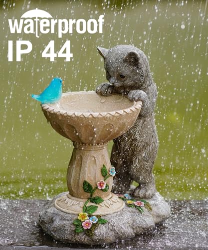 Solar Cat Birdbath Garden Statue