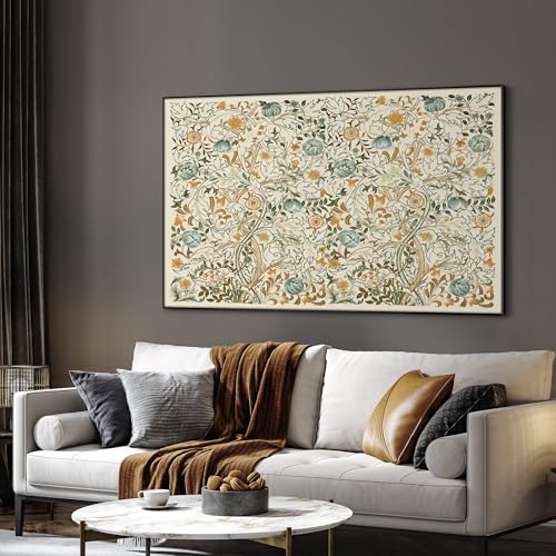 30"x60" Extra Large Framed Wall Art Vintage Botanical Floral with Golden and Teal Leaves