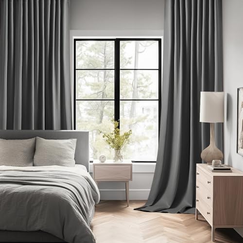 Grey Back Tab Blackout Curtains 52x84 Inch Length 2 Panels Set (2 Count)