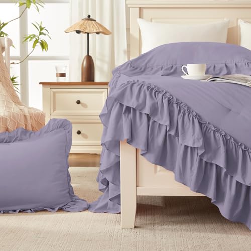 Grayish Purple Ruffle Full Size Comforter Set