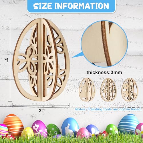 DIY 3D Easter Eggs Wood Crafts to Paint (24 Count)