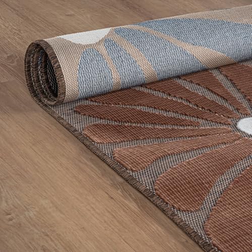 Outdoor Rug 6x9 Modern Floral Tropical Area Rugs for Outdoor and Indoor Patio Easy to Clean Non Shedding Living Room Porch Garden Washable Outside Carpet (58.5 Sq Ft)