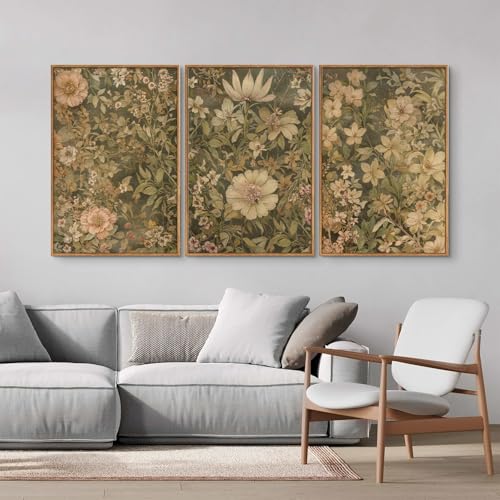 Vintage Floral Framed Canvas Wall Art Set of 3 (3 Count)