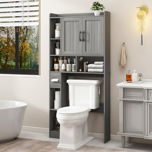 Farmhouse Over The Toilet Storage Cabinet with Barn Door