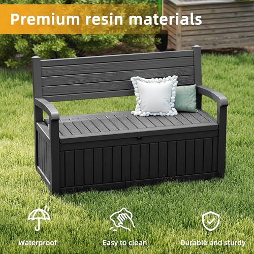 80 Gallon Outdoor Storage Bench Lockable Deck Box Outdoor Storage Box Waterproof for Patio