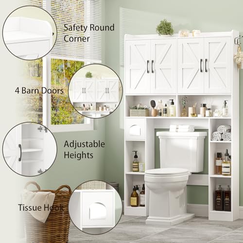 Farmhouse Over The Toilet Storage Cabinet with 4 Barn Doors