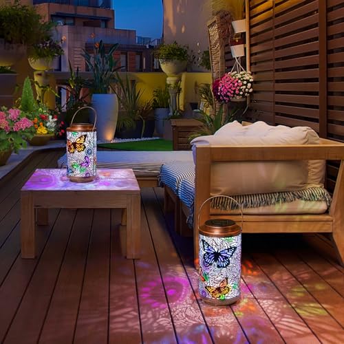 2Pack Solar Outdoor Lanterns Waterproof Butterfly Garden Gifts for Women (2 Count)