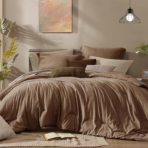 Oversized King Comforter Set 7 Pieces Brown Bed in a Bag