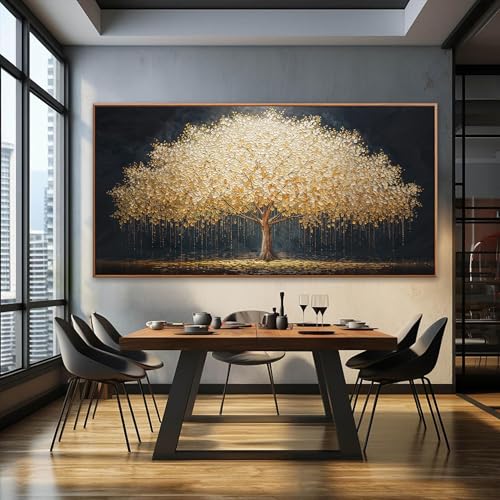 Large Wall Art Gold Tree Of Life Artwork Canvas Art Wall Decor Painting Prints Gold Tree Large Abstract Wall Decor Picture For Living Room Bedroom Home Office Artwork 29" X 58" With Framed