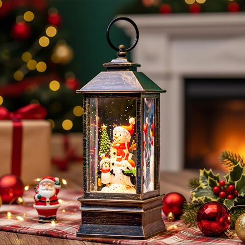 Christmas Snow Globe Water Lantern with Snowman and Penguin Scene Battery Operated or USB Powered Musical Lighted Holiday Decoration for Tabletop Display for Family and Friends