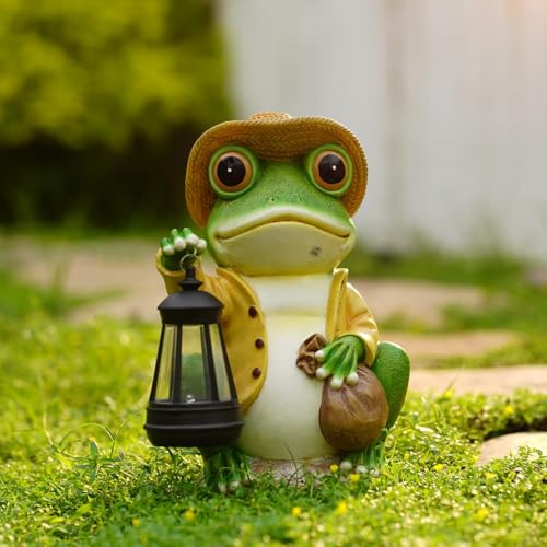 Solar Garden Outdoor Frog Statue 10 inches Tall