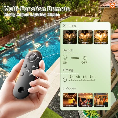 204FT(96*2) Solar String Lights Outdoor,Waterproof Dimmable 60+4 LED (204 Foot)