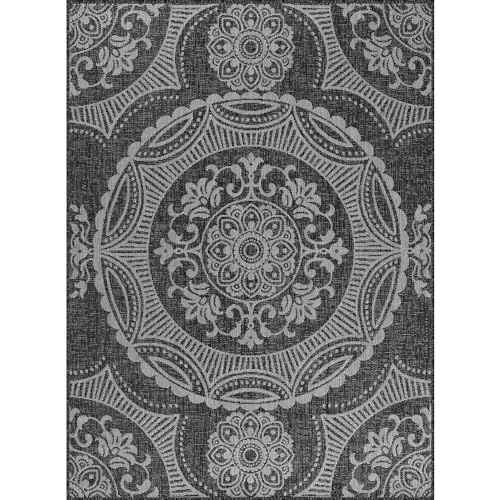 Medallion Outdoor Rug 8x10 Washable Outside Carpet for Indoor Patio Porch Waterproof Easy Cleaning Non Shedding Area Rugs Dark Gray 8 x 10