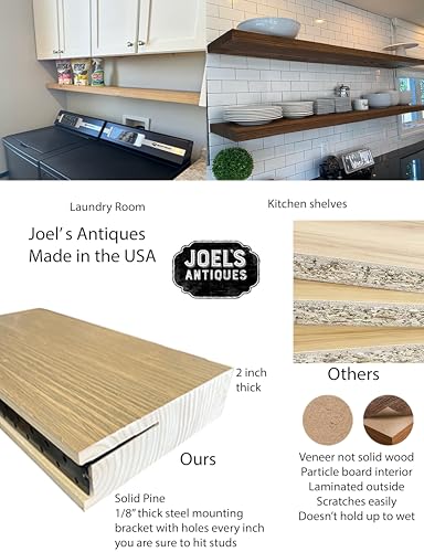 Joel’s Antiques 72 Inch Wooden Floating Shelves for Wall